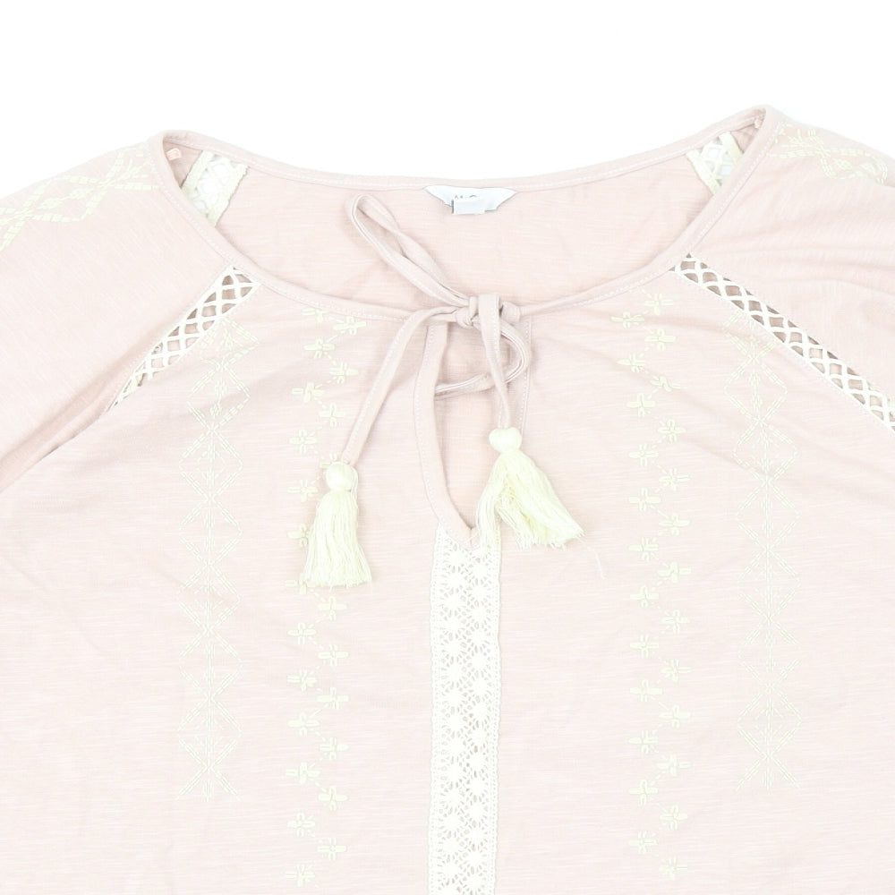M&Co Womens Pink Cotton Basic Blouse Size 16 Scoop Neck - Lace Detail