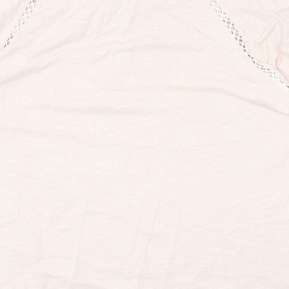 M&Co Womens Pink Cotton Basic Blouse Size 16 Scoop Neck - Lace Detail