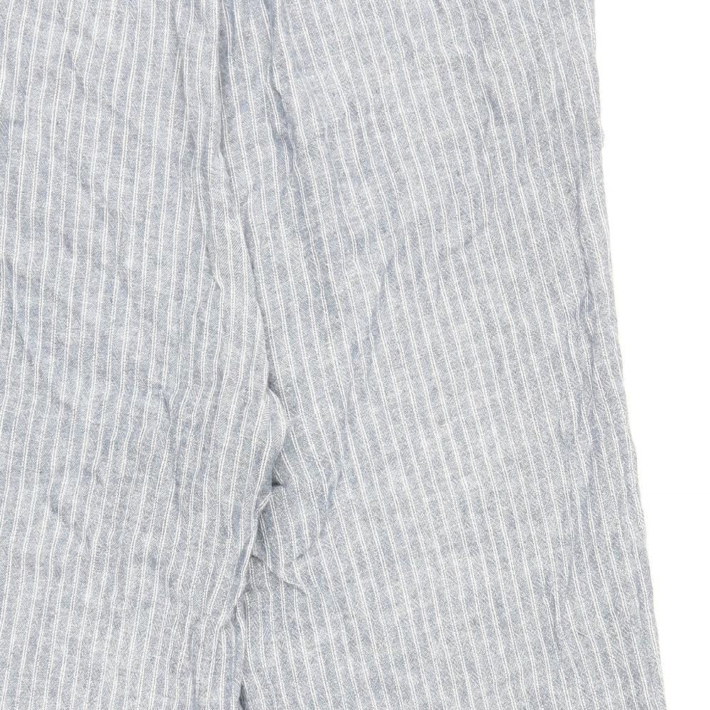 Bonmarché Womens Blue Striped Linen Cropped Trousers Size 14 L20.5 in Regular