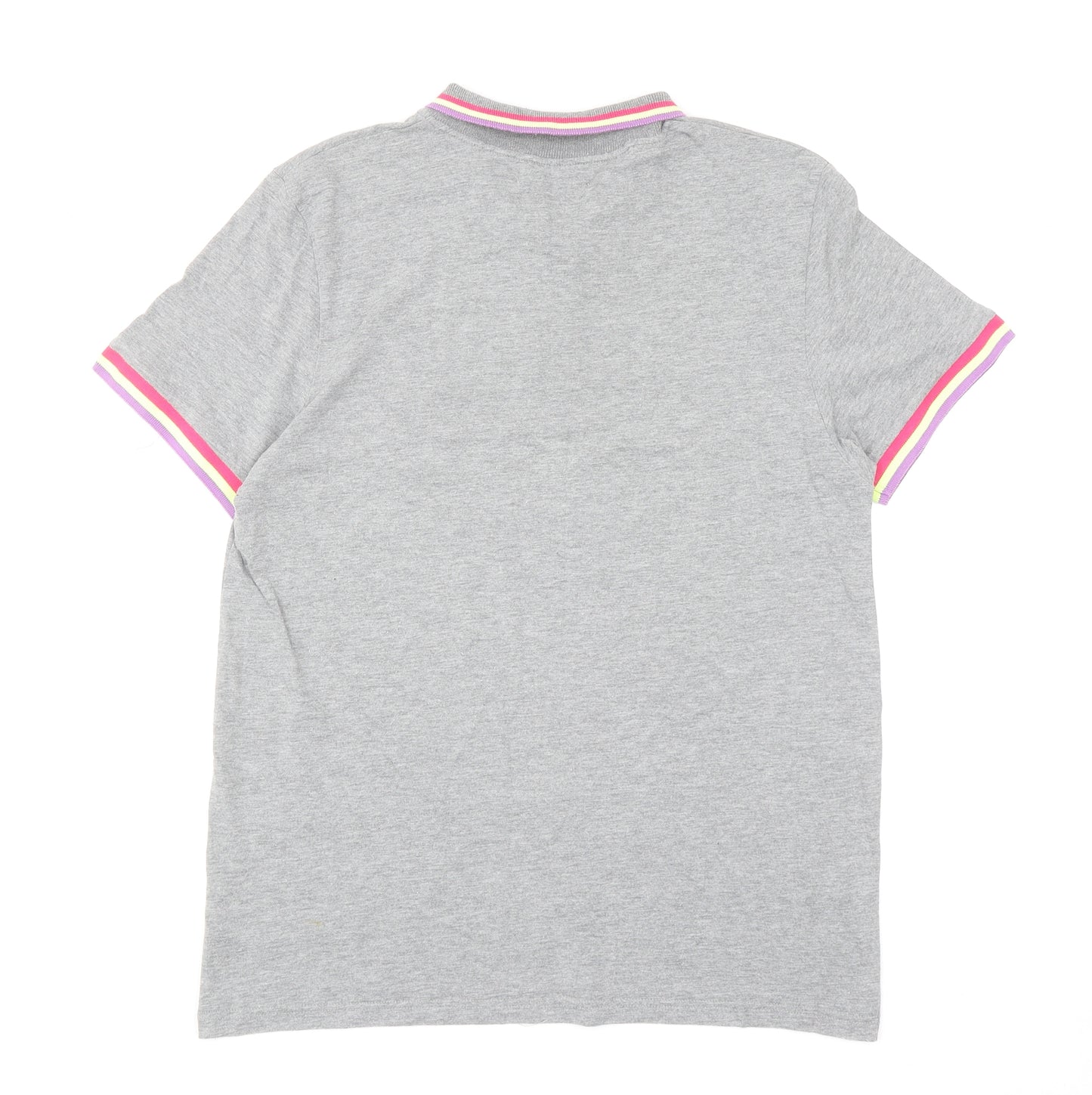 Topman Mens Grey Cotton Polo Size L Collared Button