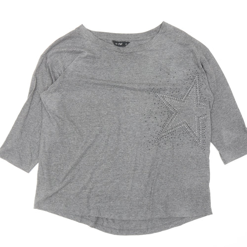 F&F Womens Grey Cotton Basic T-Shirt Size 18 Boat Neck - Star