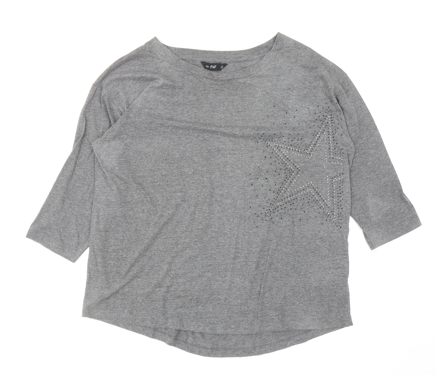 F&F Womens Grey Cotton Basic T-Shirt Size 18 Boat Neck - Star