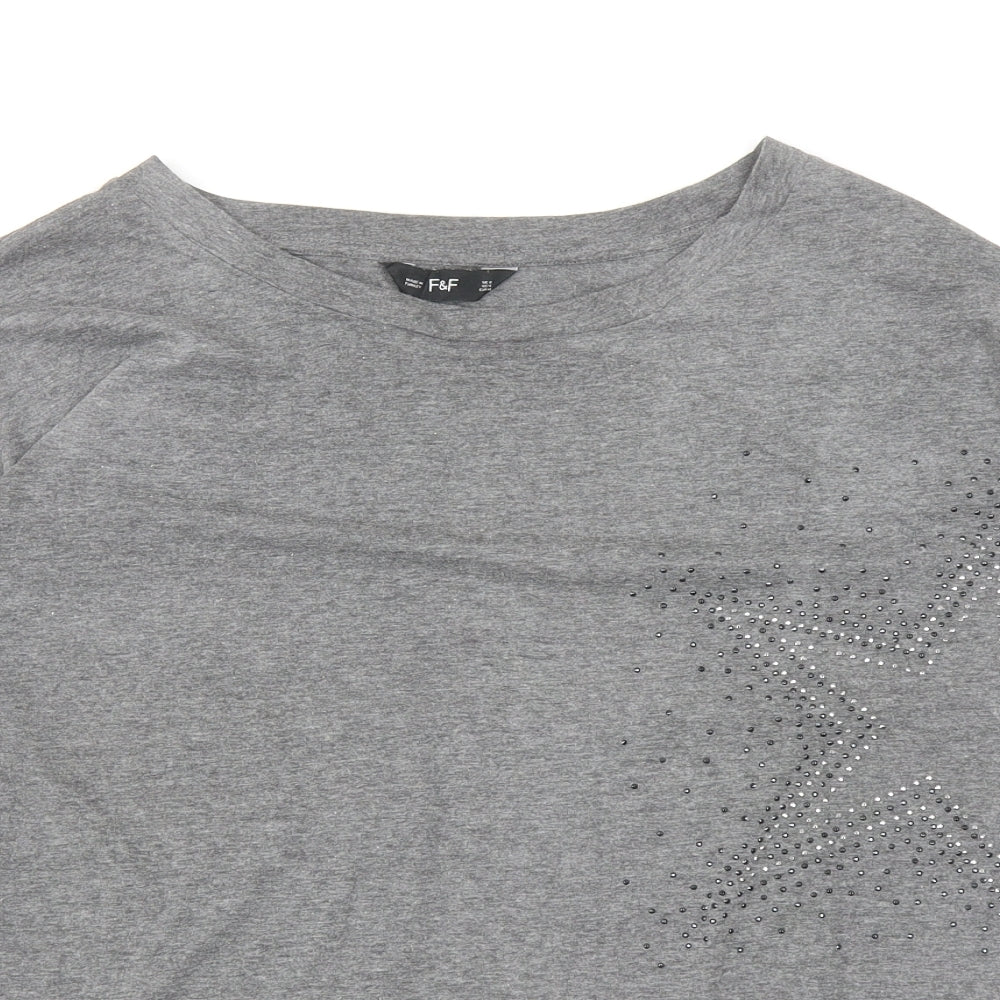 F&F Womens Grey Cotton Basic T-Shirt Size 18 Boat Neck - Star