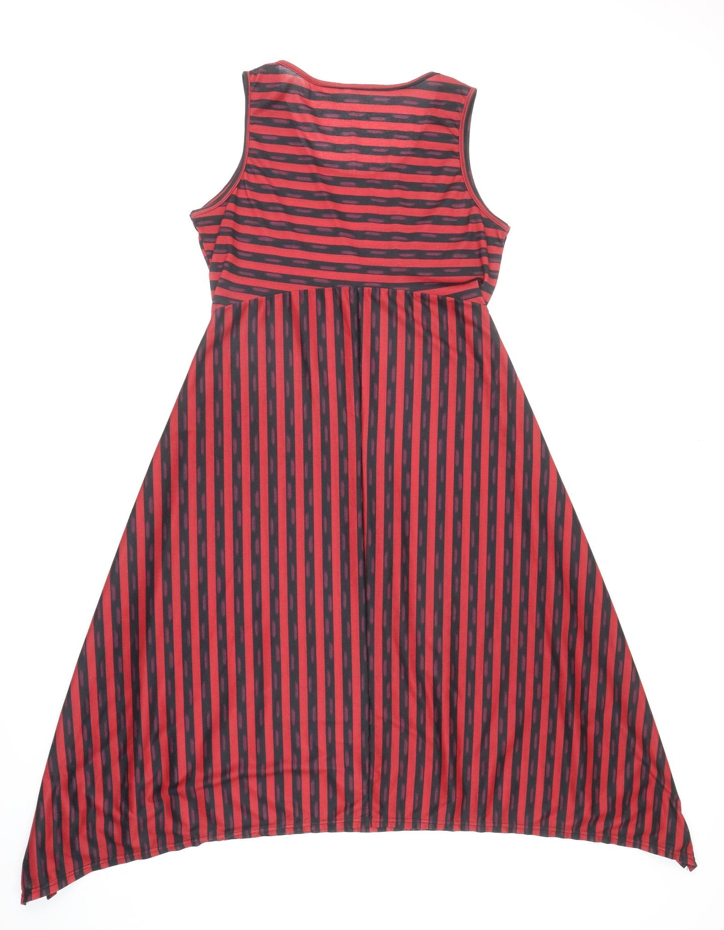 Preworn Womens Red Striped Polyester Fit & Flare Size L Scoop Neck Pullover