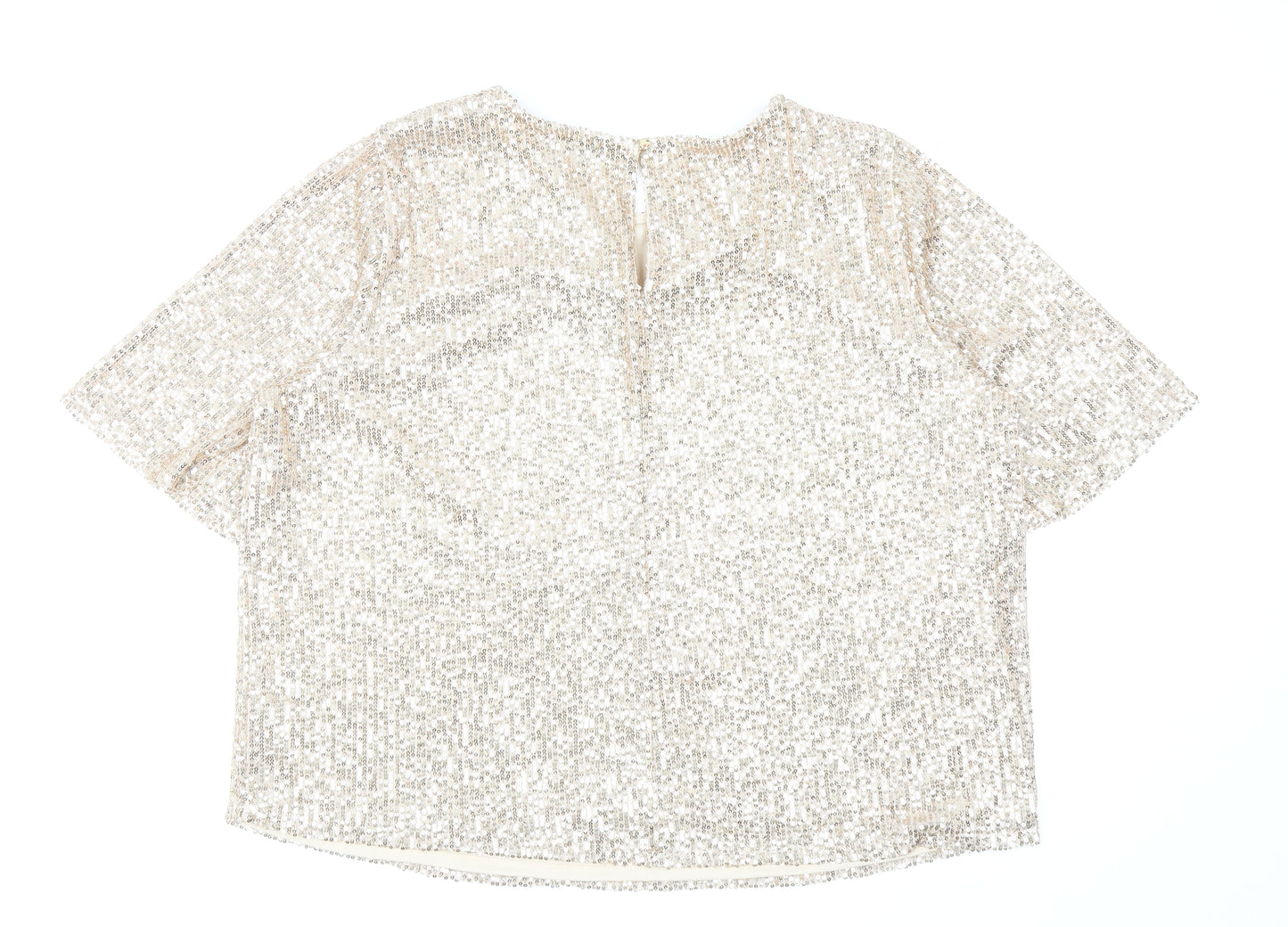 F&F Womens Gold Polyester Basic Blouse Size 16 Scoop Neck