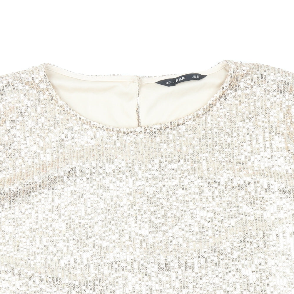 F&F Womens Gold Polyester Basic Blouse Size 16 Scoop Neck