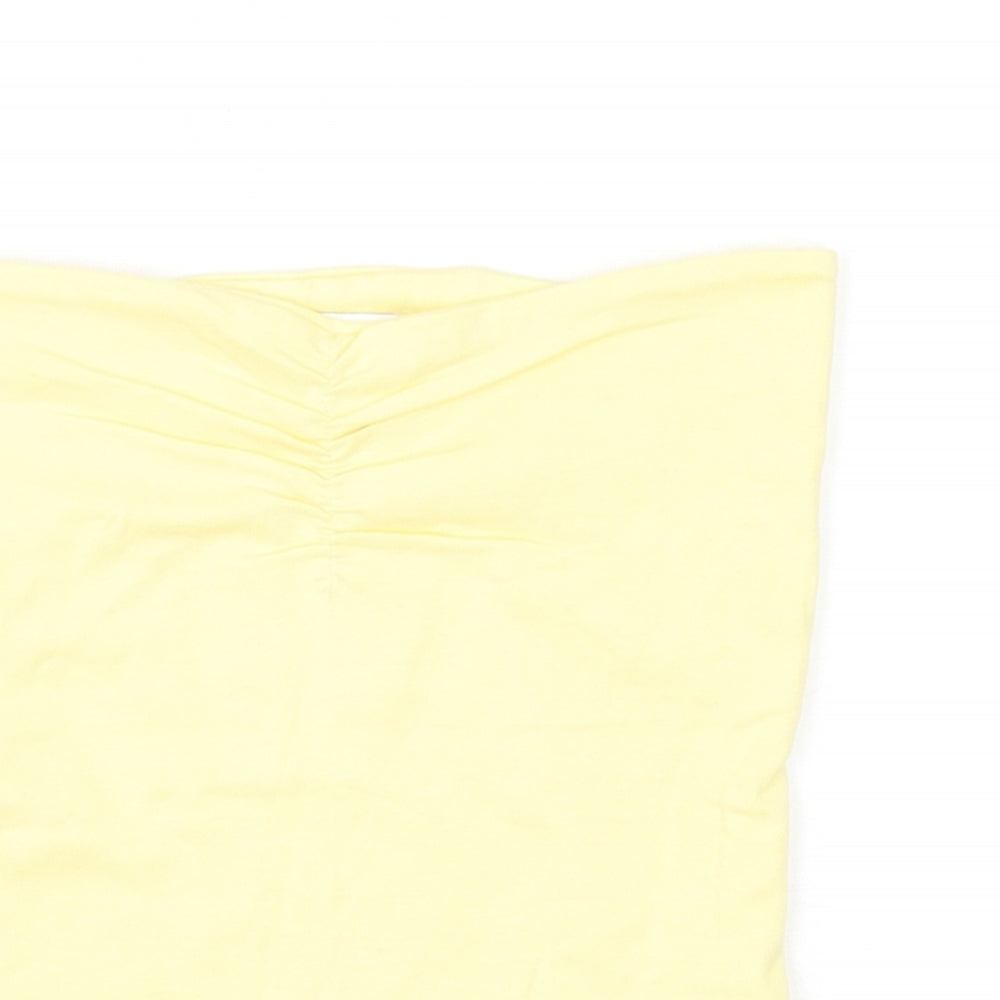 Topshop Womens Yellow Cotton Cropped T-Shirt Size 8 Square Neck - Bandeau Top