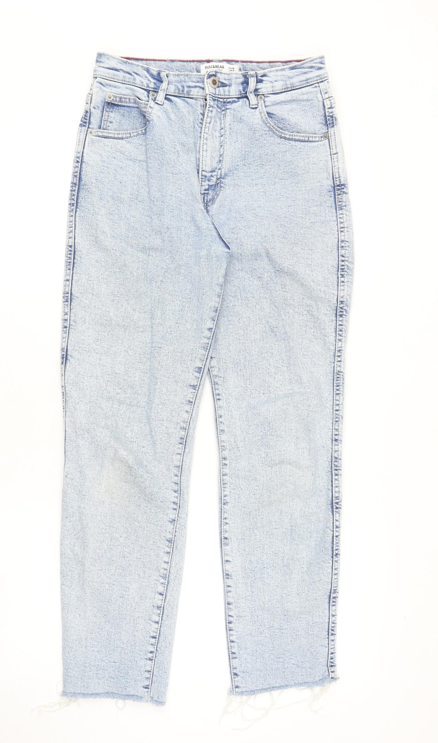 Pull & Bear Womens Blue Cotton Mom Jeans Size 10 L27 in Regular Zip