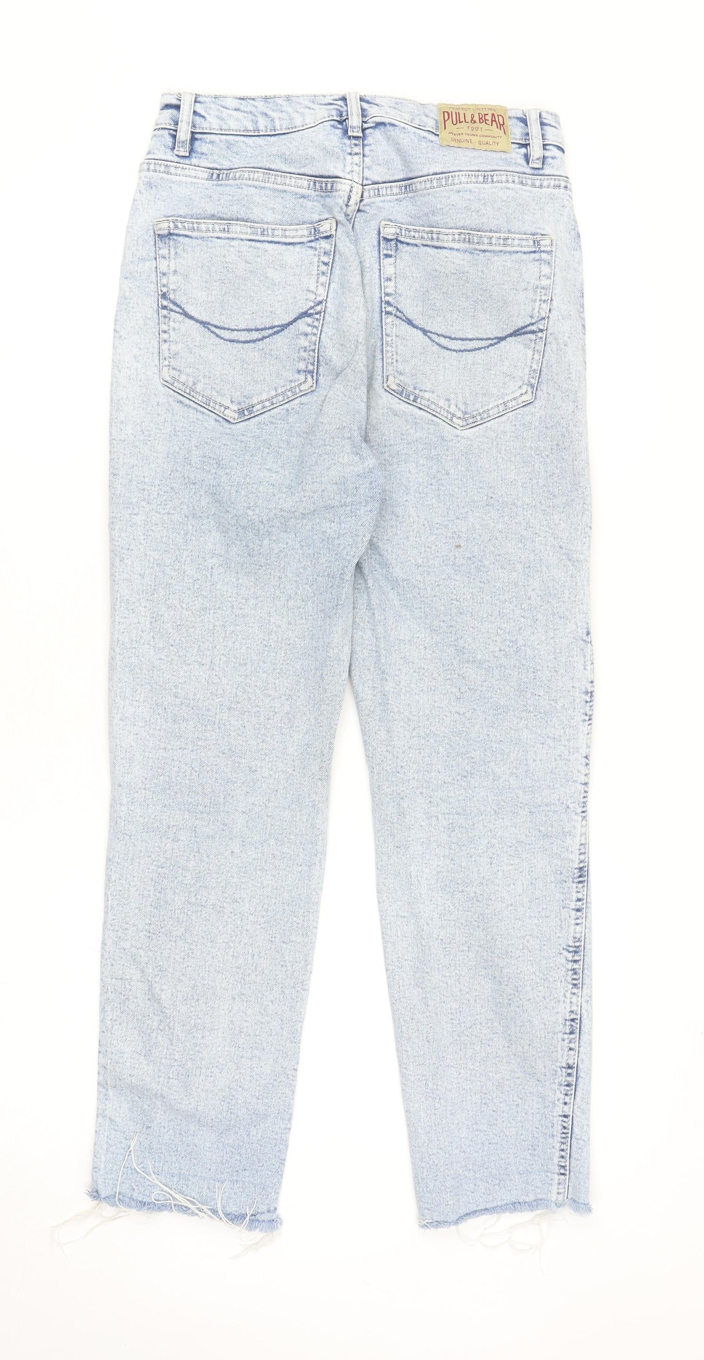 Pull & Bear Womens Blue Cotton Mom Jeans Size 10 L27 in Regular Zip