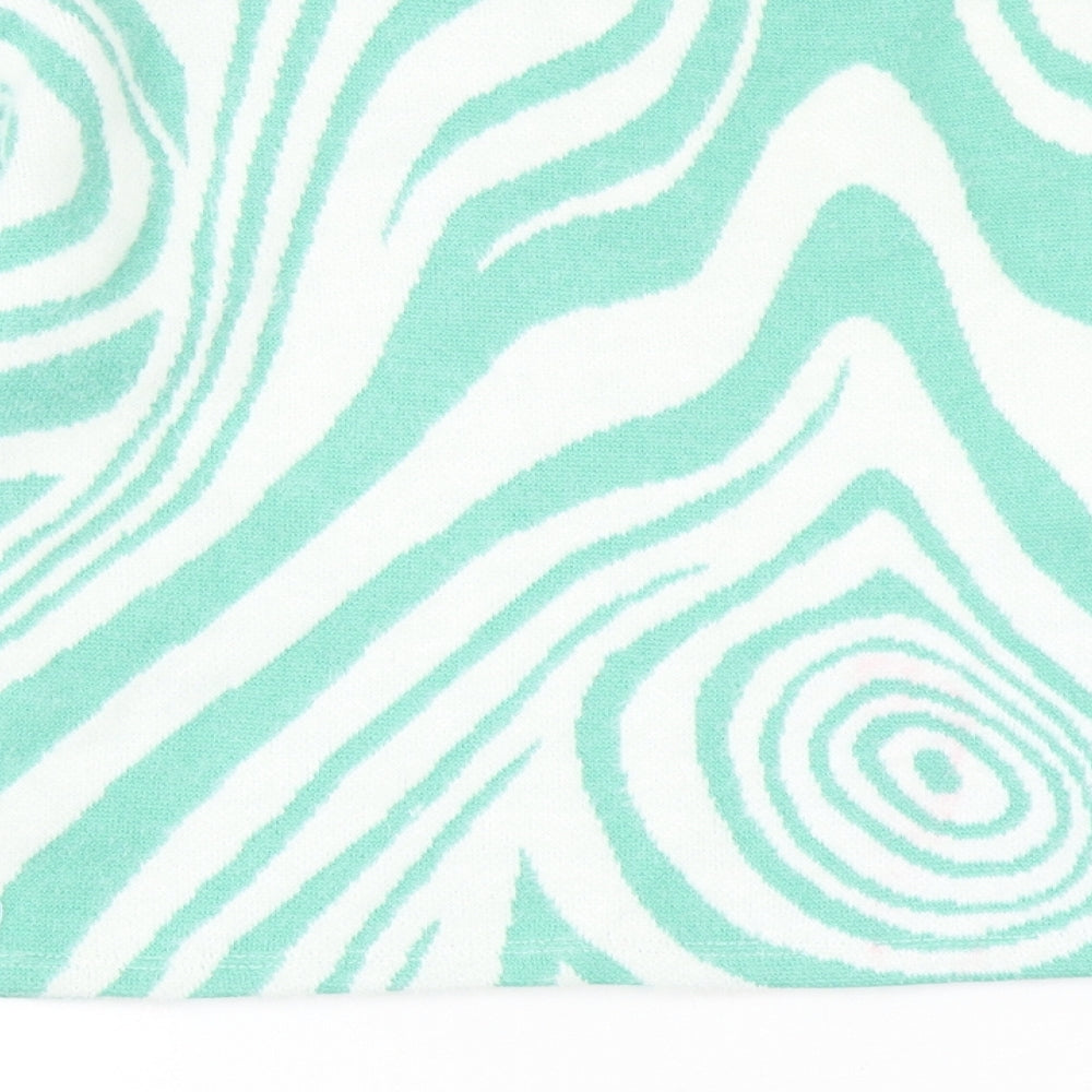 Stradivarius Womens Green Round Neck Geometric Polyamide Pullover Jumper Size M