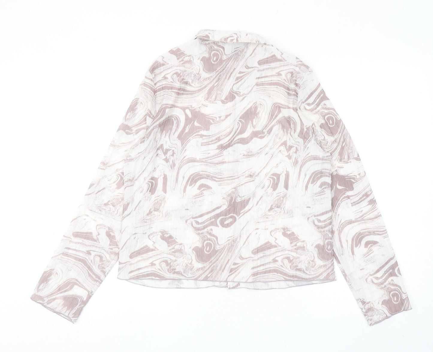 Primark Womens Brown Geometric Polyester Basic Button-Up Size 12 Collared