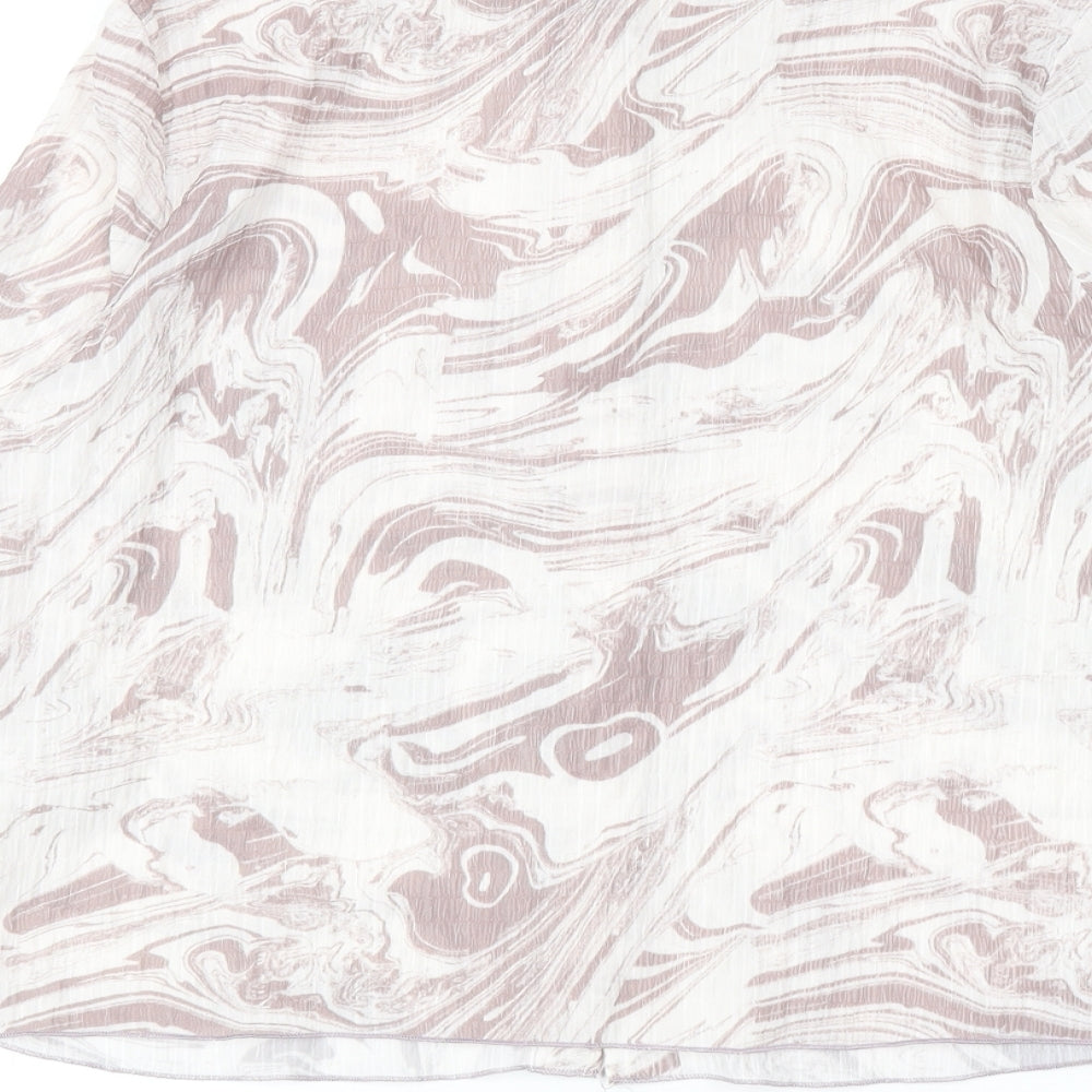 Primark Womens Brown Geometric Polyester Basic Button-Up Size 12 Collared