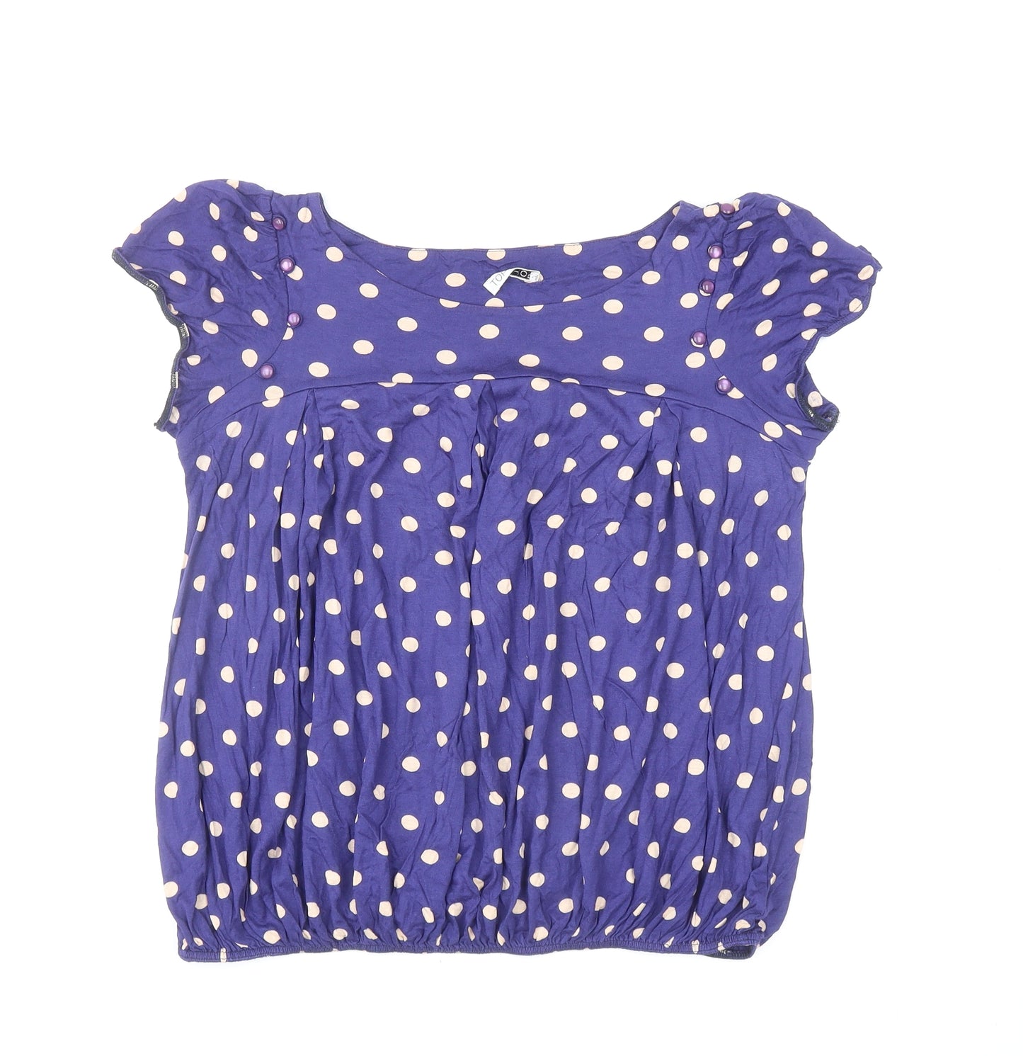 Topshop Womens Blue Polka Dot Viscose Basic Blouse Size 14 Boat Neck