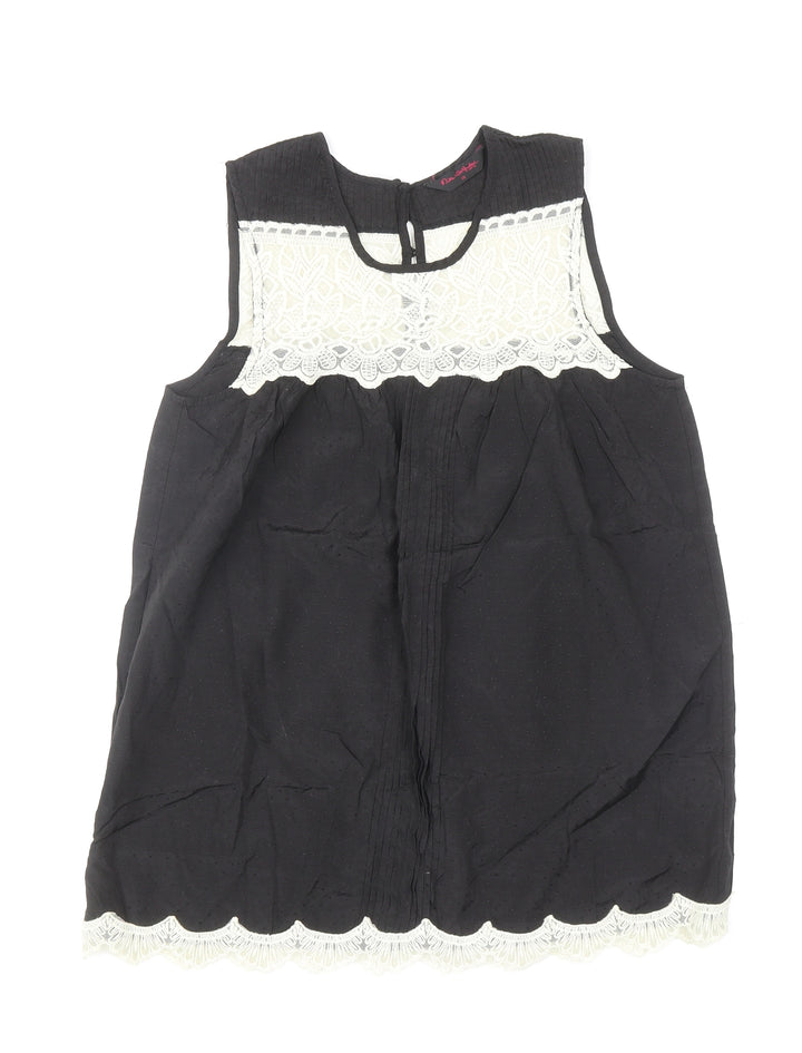 Miss Selfridge Womens Black Polyamide Basic Tank Size 10 Scoop Neck - Lace Detail