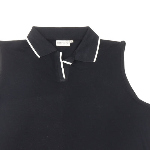 Bonmarché Womens Black Cotton Basic Polo Size XL Collared