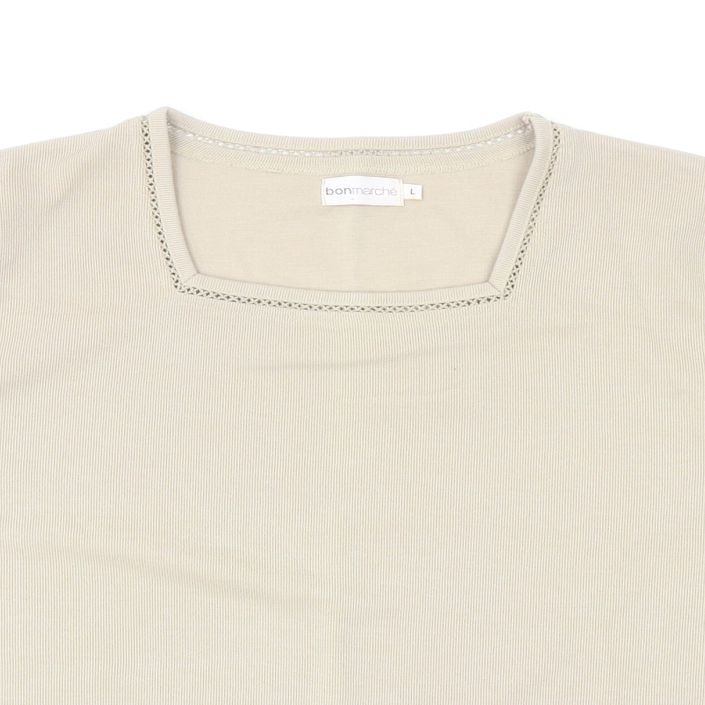 Bonmarché Womens Beige Square Neck Polyester Pullover Jumper Size L