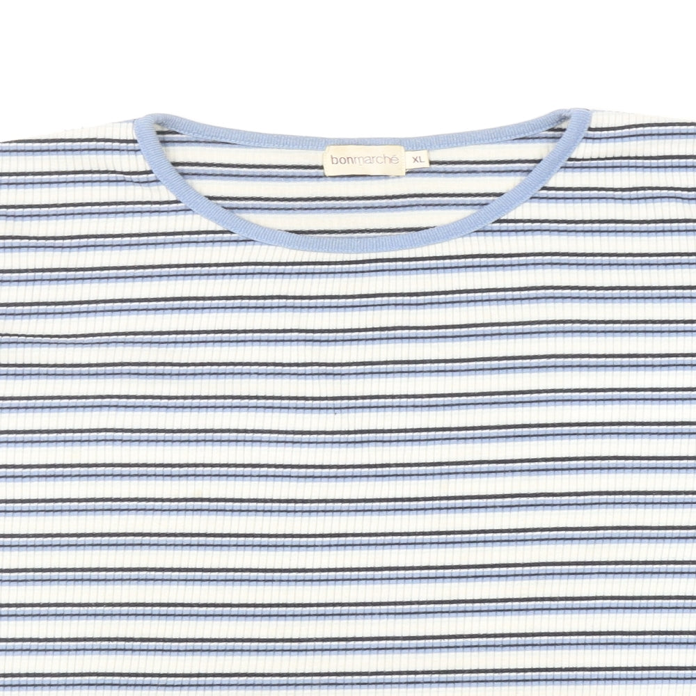 Bonmarché Womens Multicoloured Striped Cotton Basic T-Shirt Size XL Round Neck