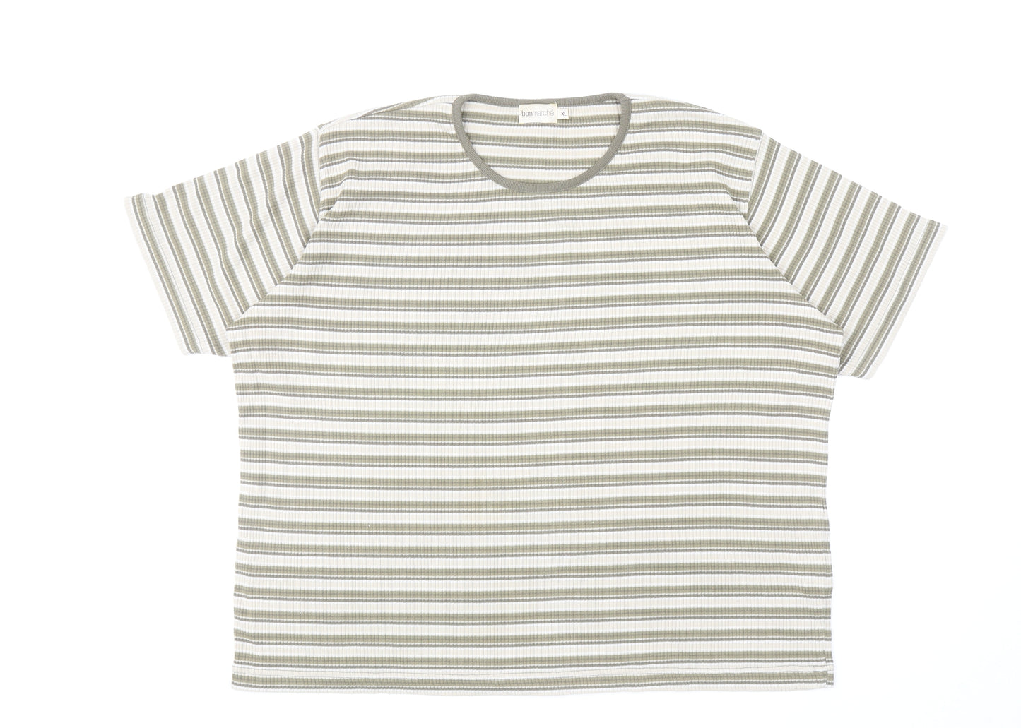 Bonmarché Womens Multicoloured Striped Cotton Basic T-Shirt Size XL Round Neck