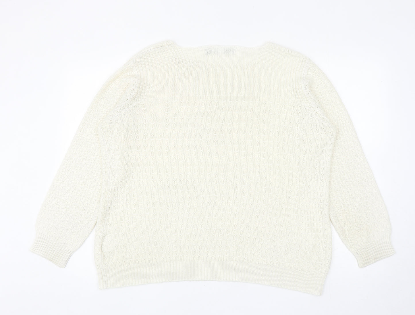 Isle Womens Ivory Boat Neck Acrylic Pullover Jumper Size XL