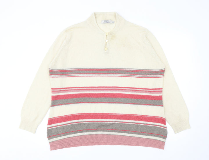 EWM Womens Multicoloured V-Neck Striped Acrylic Pullover Jumper Size XL