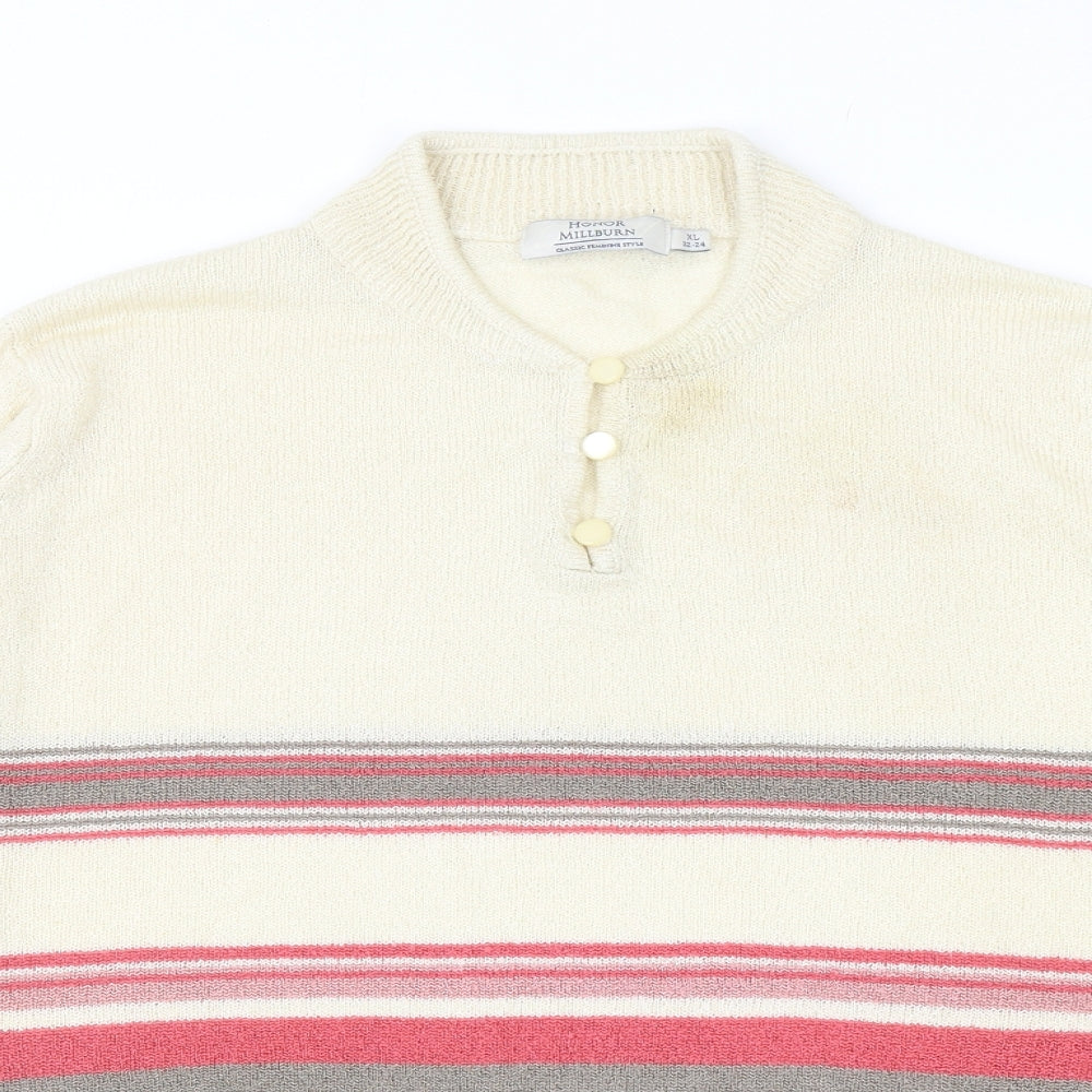 EWM Womens Multicoloured V-Neck Striped Acrylic Pullover Jumper Size XL