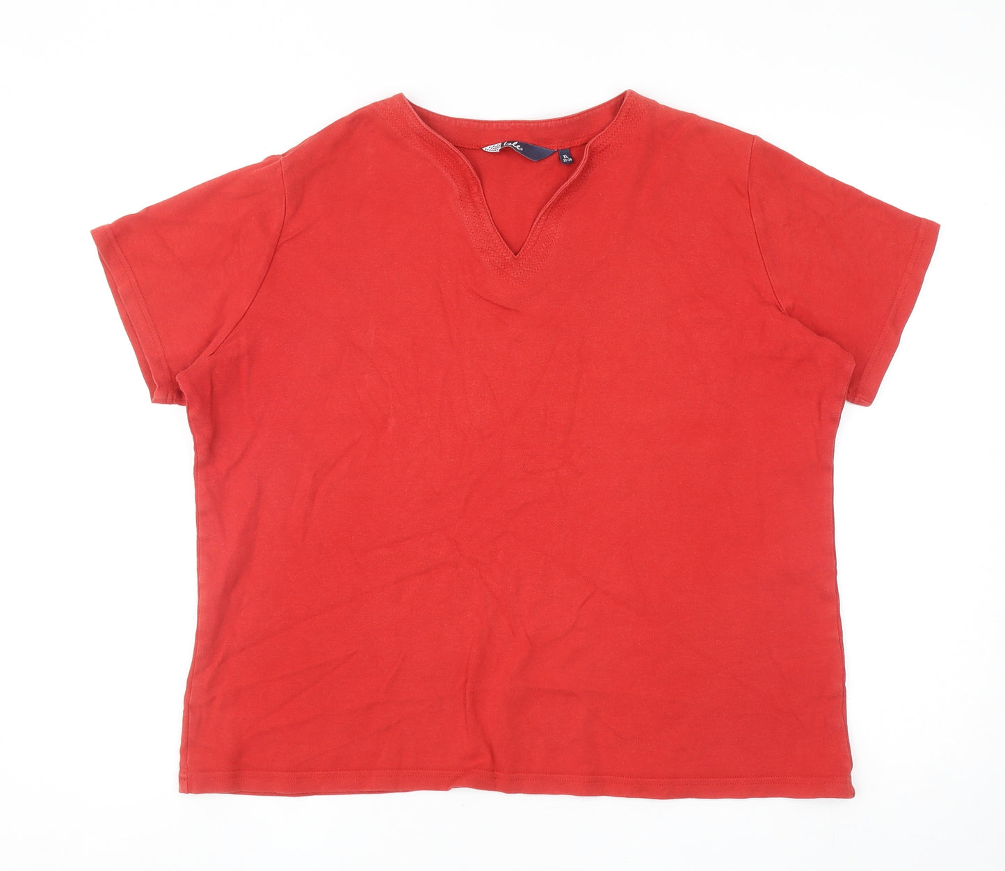 EWM Womens Red Cotton Basic T-Shirt Size XL V-Neck