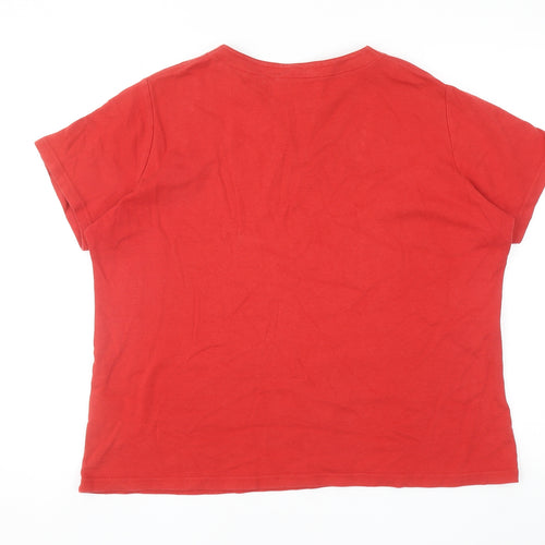 EWM Womens Red Cotton Basic T-Shirt Size XL V-Neck