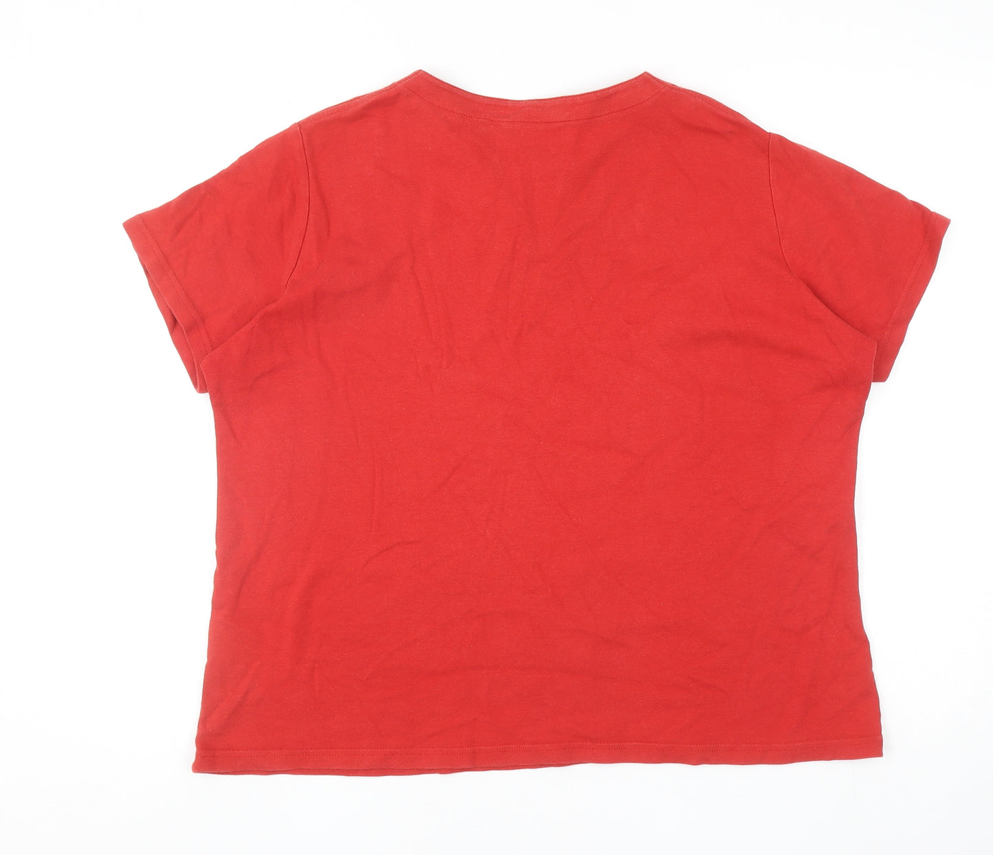 EWM Womens Red Cotton Basic T-Shirt Size XL V-Neck