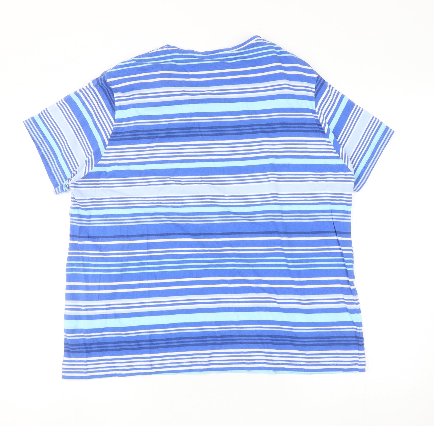 EWM Womens Blue Striped Cotton Basic T-Shirt Size XL Round Neck