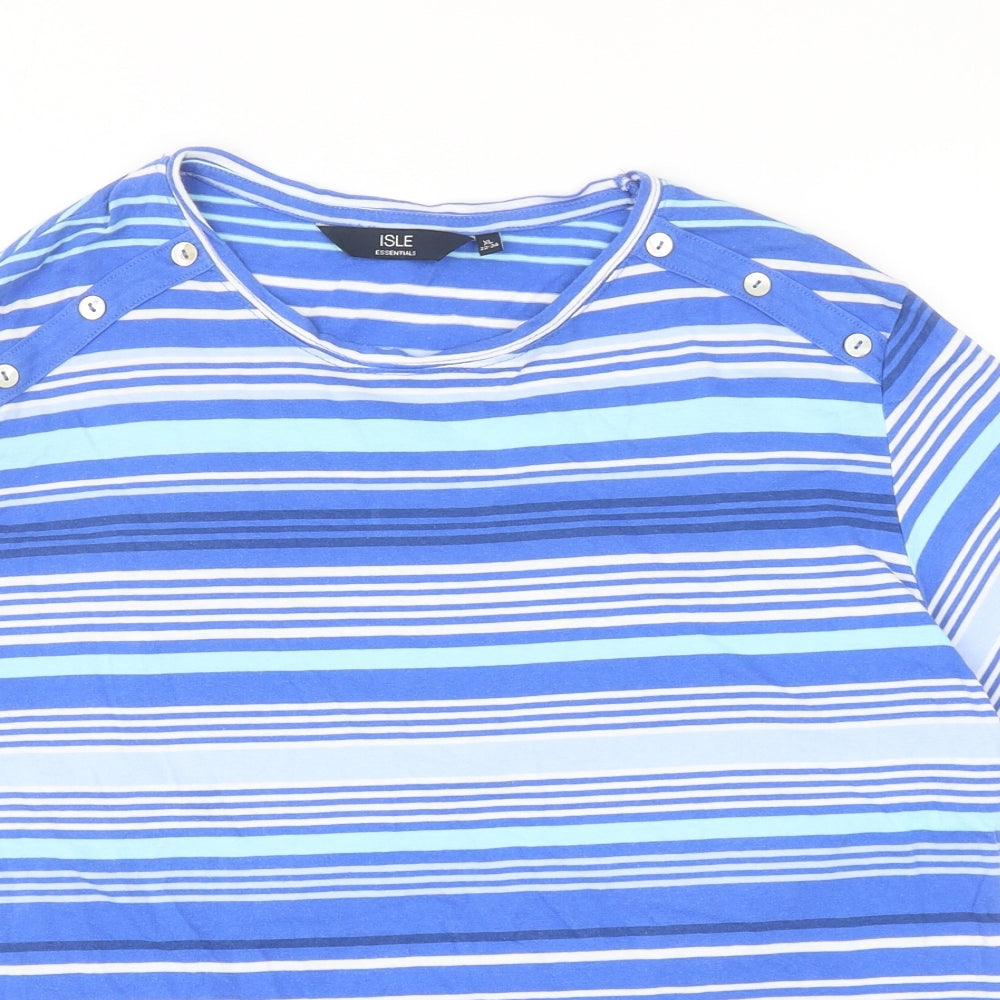 EWM Womens Blue Striped Cotton Basic T-Shirt Size XL Round Neck