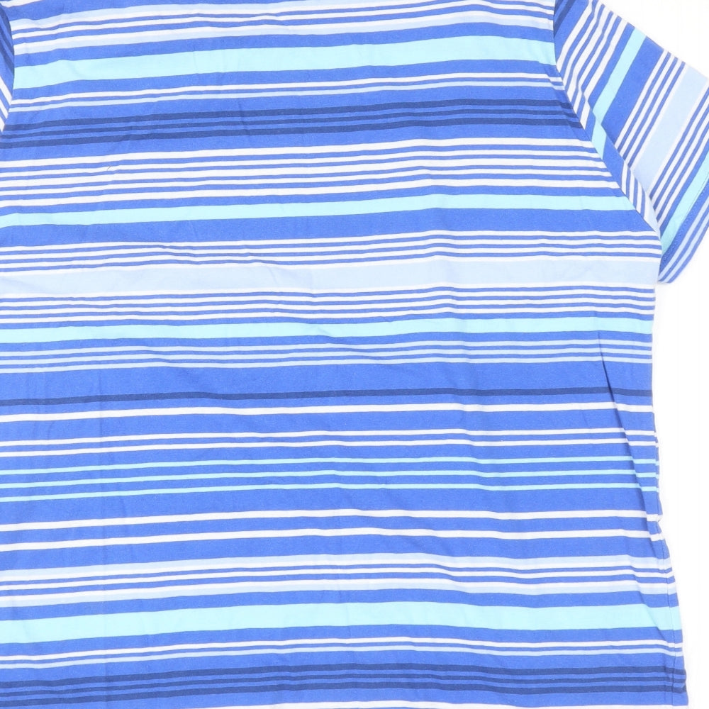 EWM Womens Blue Striped Cotton Basic T-Shirt Size XL Round Neck
