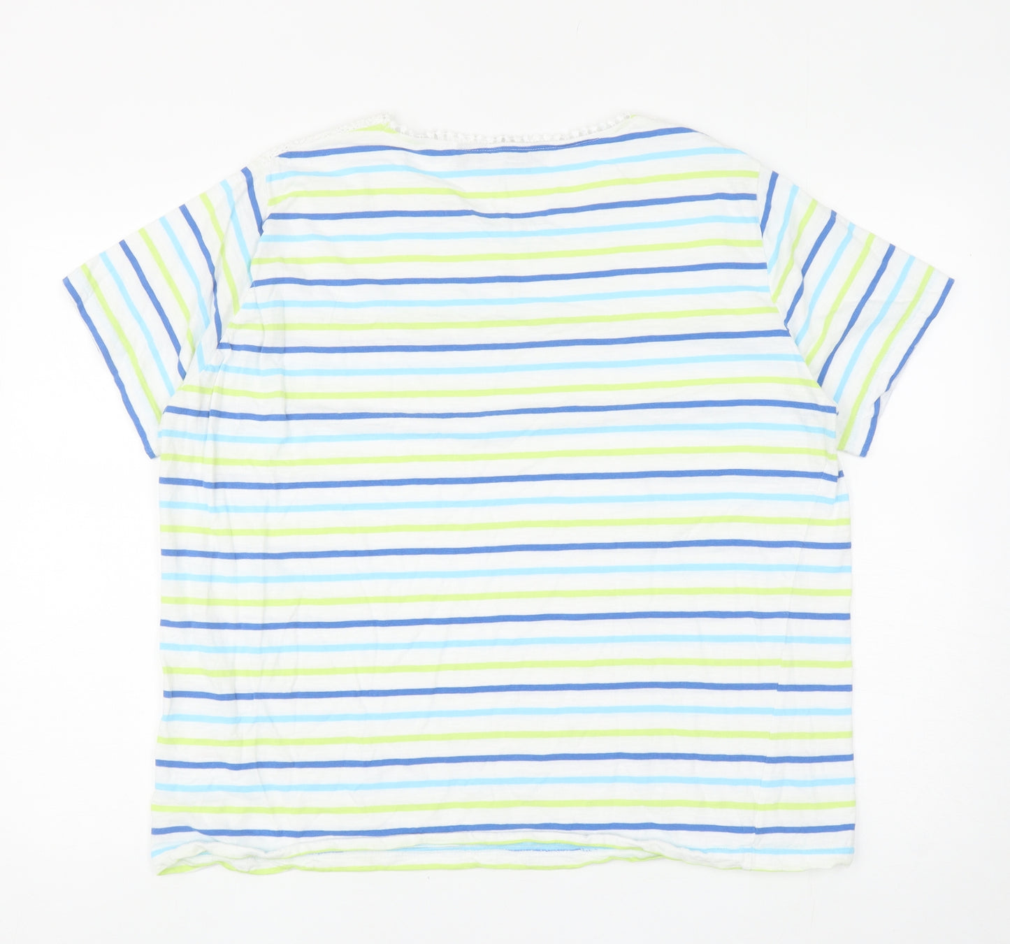 EWM Womens Multicoloured Striped Cotton Basic T-Shirt Size XL Round Neck - Lace Detail