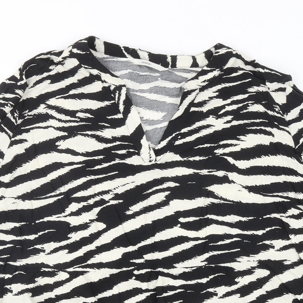 George Womens Black Animal Print Viscose Basic Blouse Size 20 V-Neck - Zebra Print