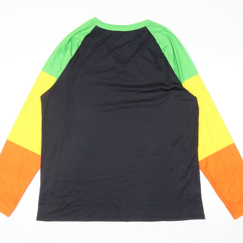 Preworn Mens Multicoloured Colourblock Polyester T-Shirt Size 2XL V-Neck - Peace Love Music
