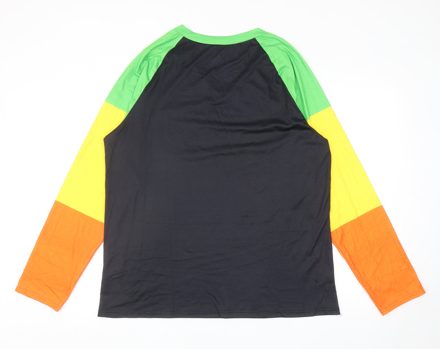 Preworn Mens Multicoloured Colourblock Polyester T-Shirt Size 2XL V-Neck - Peace Love Music