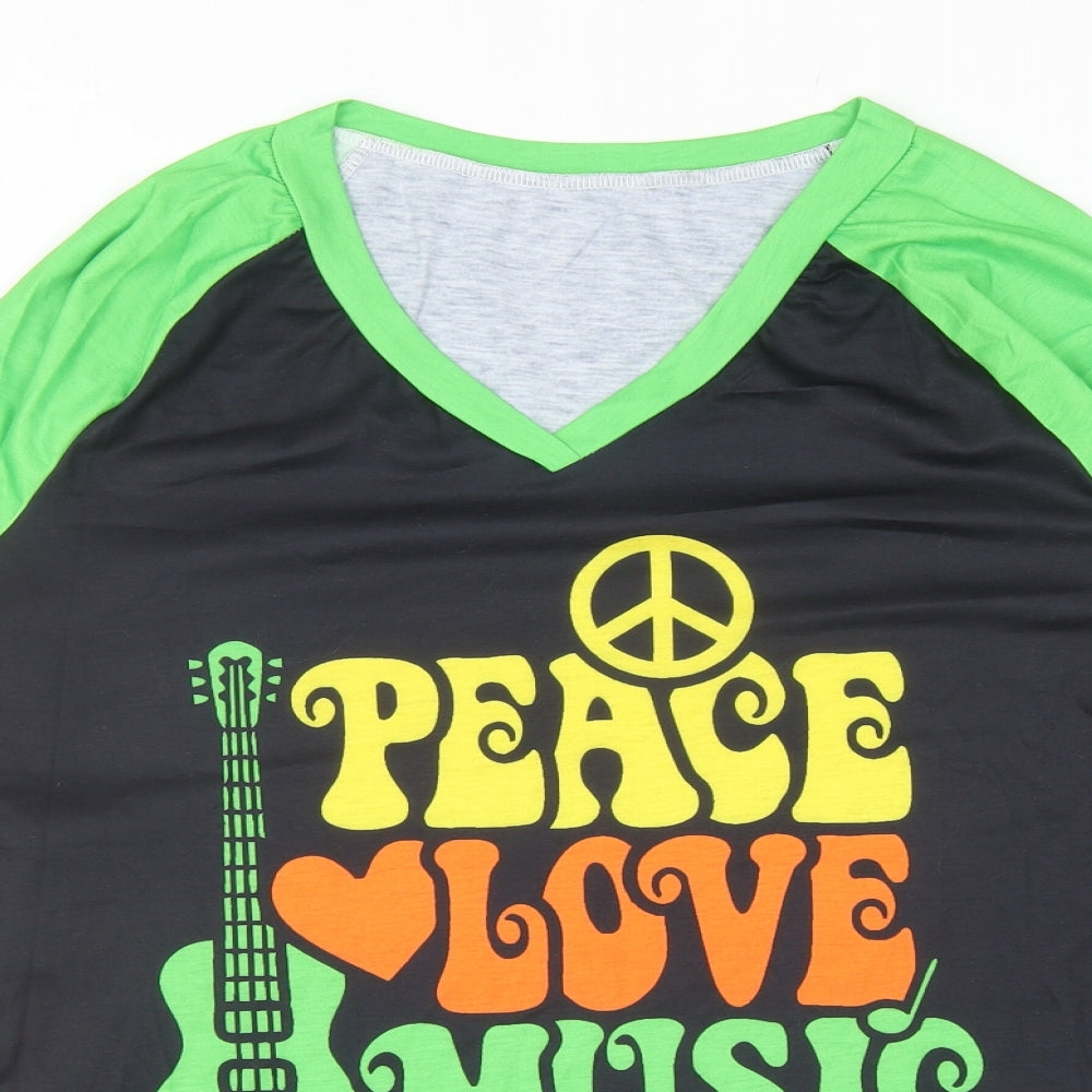 Preworn Mens Multicoloured Colourblock Polyester T-Shirt Size 2XL V-Neck - Peace Love Music