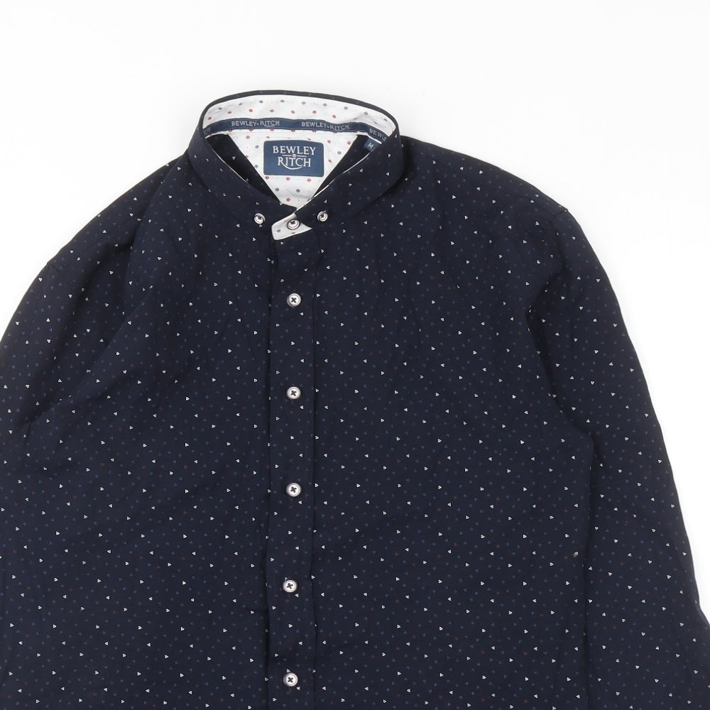 Bewley & Ritch Mens Blue Geometric Cotton Button-Up Size M Collared Button