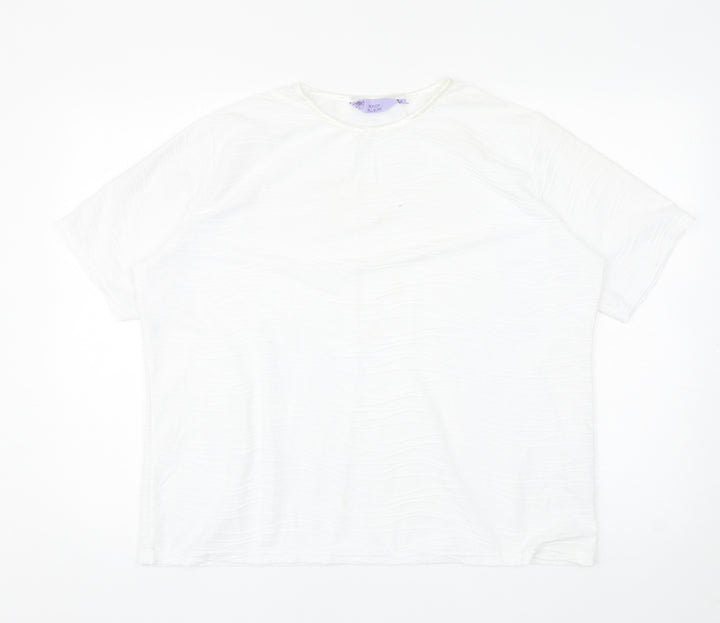 EWM Womens White Polyester Basic T-Shirt Size XL Round Neck - Textured