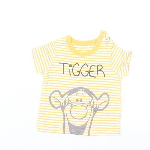 TU Baby Yellow Striped Cotton Basic T-Shirt Size 0-3 Months Round Neck Snap - Tigger