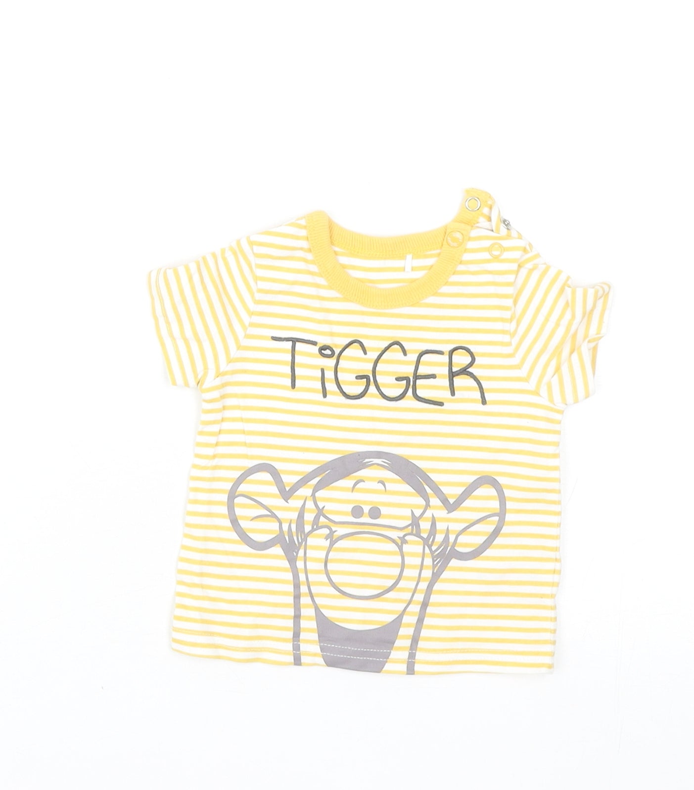 TU Baby Yellow Striped Cotton Basic T-Shirt Size 0-3 Months Round Neck Snap - Tigger