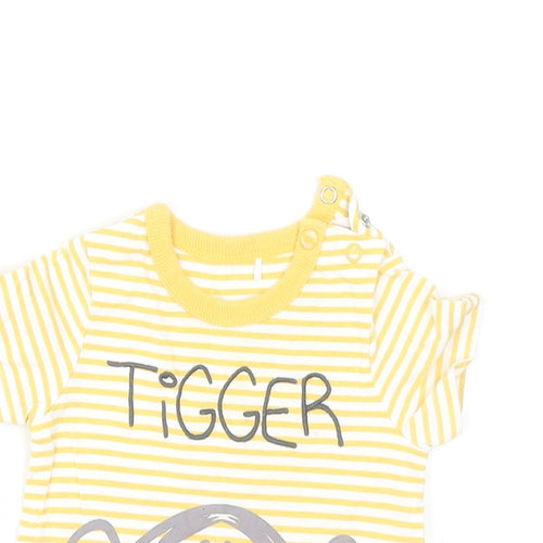 TU Baby Yellow Striped Cotton Basic T-Shirt Size 0-3 Months Round Neck Snap - Tigger