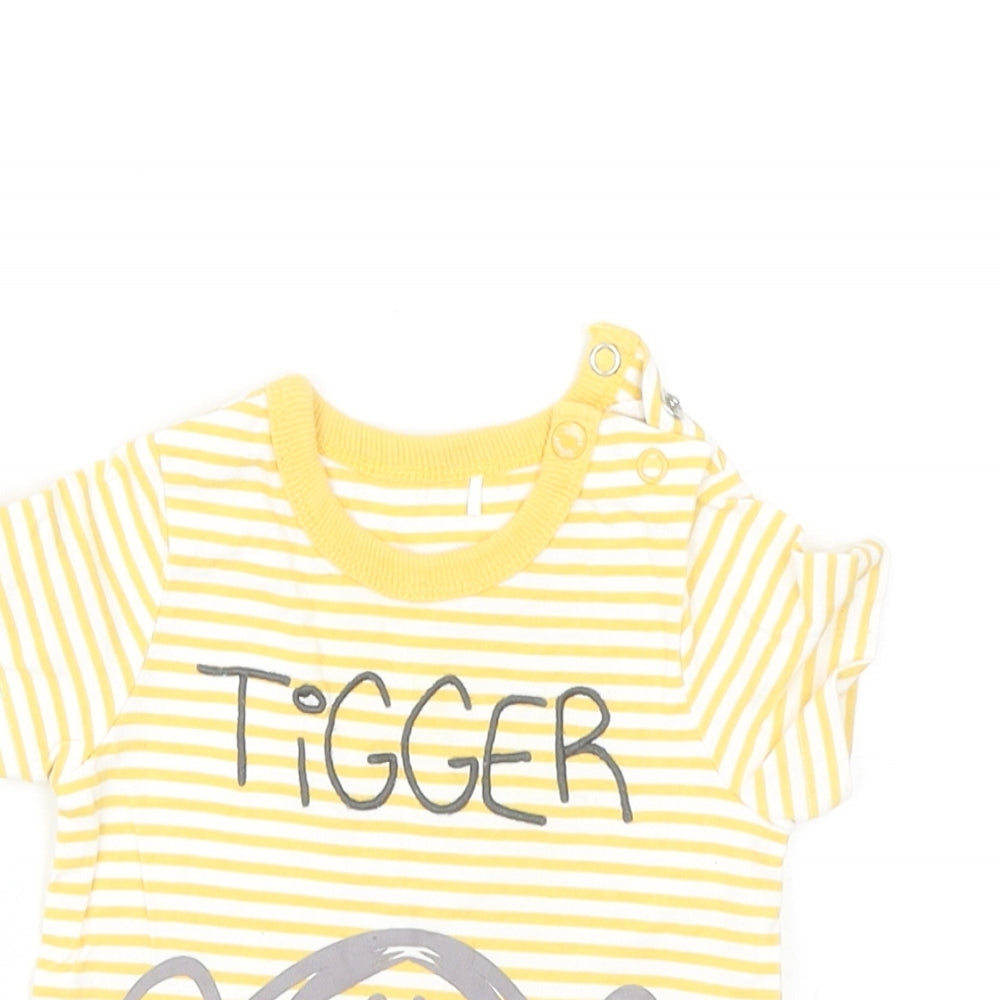 TU Baby Yellow Striped Cotton Basic T-Shirt Size 0-3 Months Round Neck Snap - Tigger