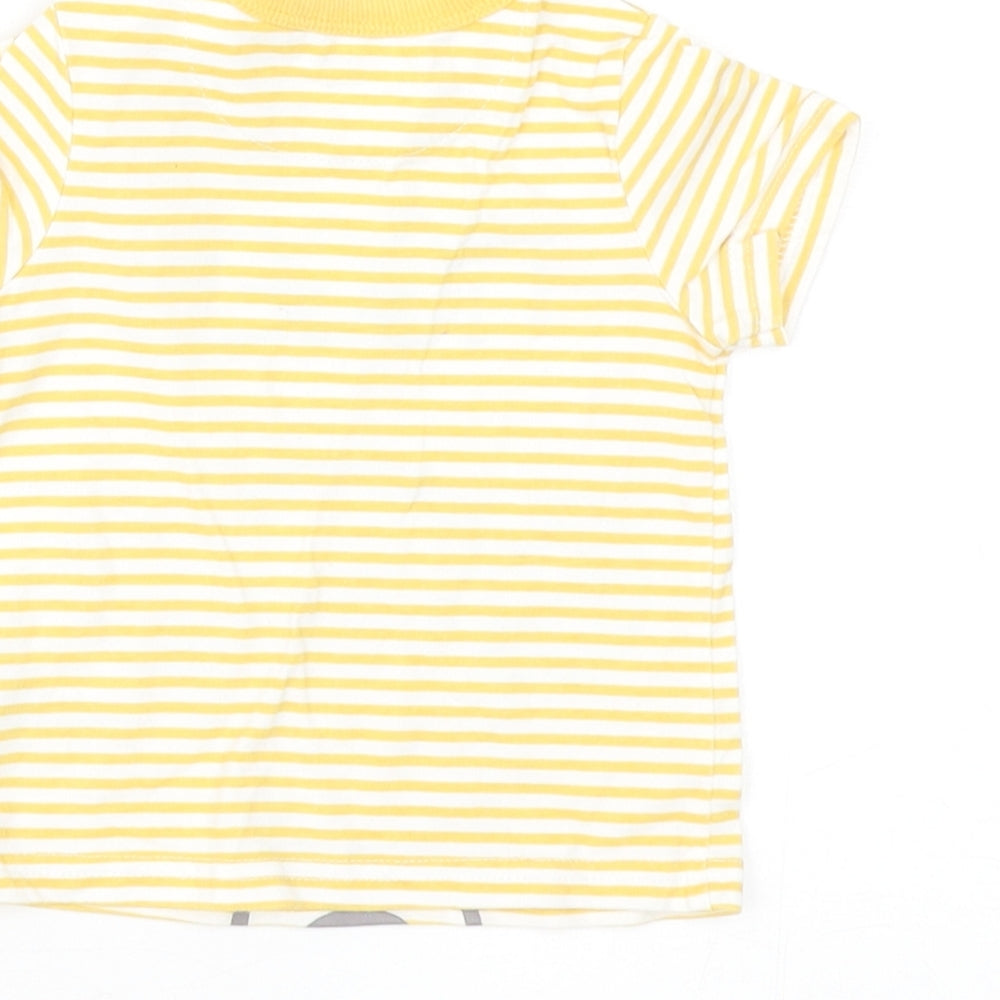 TU Baby Yellow Striped Cotton Basic T-Shirt Size 0-3 Months Round Neck Snap - Tigger
