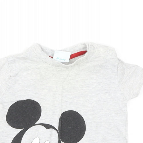 F&F Baby Grey Cotton Basic T-Shirt Size 0-3 Months Round Neck Snap - Mickey Mouse