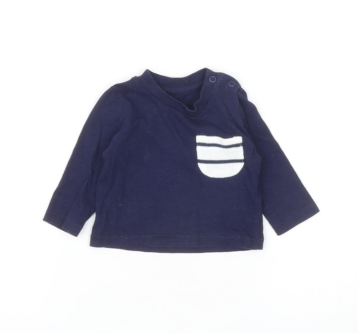 Primark Baby Blue Cotton Basic T-Shirt Size 0-3 Months Round Neck Snap