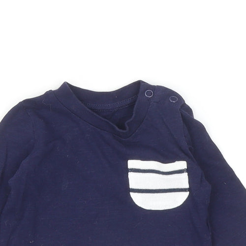 Primark Baby Blue Cotton Basic T-Shirt Size 0-3 Months Round Neck Snap
