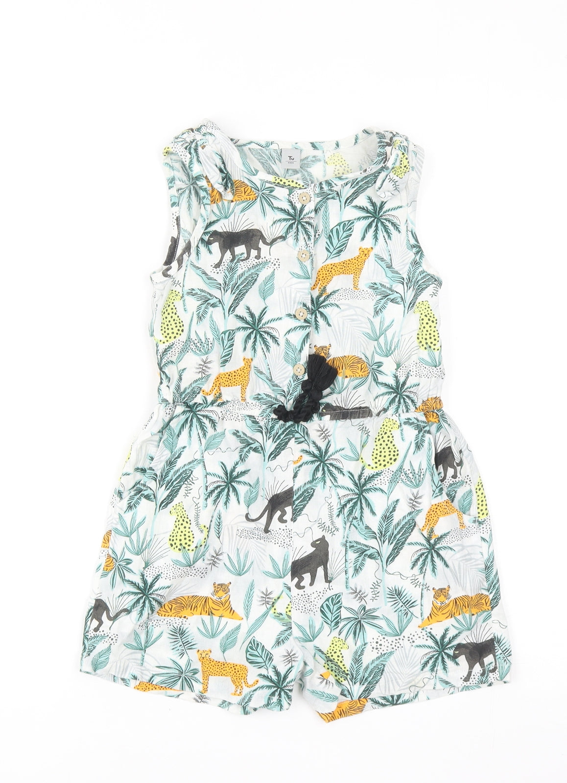 TU Girls Multicoloured Floral Cotton Romper One-Piece Size 8 Years L3 in Button - Animals