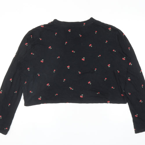 PINK Womens Black Geometric Cotton Cropped T-Shirt Size M Round Neck - Cherries
