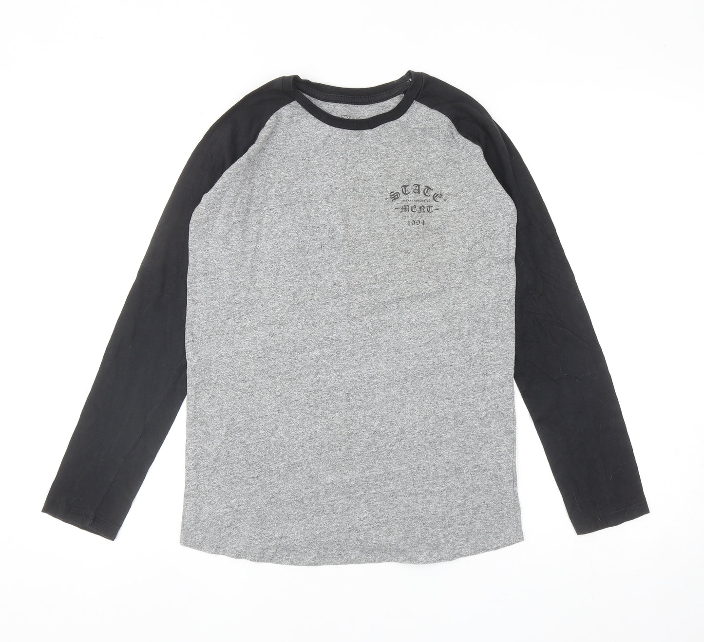 River Island Boys Grey Colourblock Polyester Ringer Casual Size 11-12 Years Round Neck Pullover - Statement