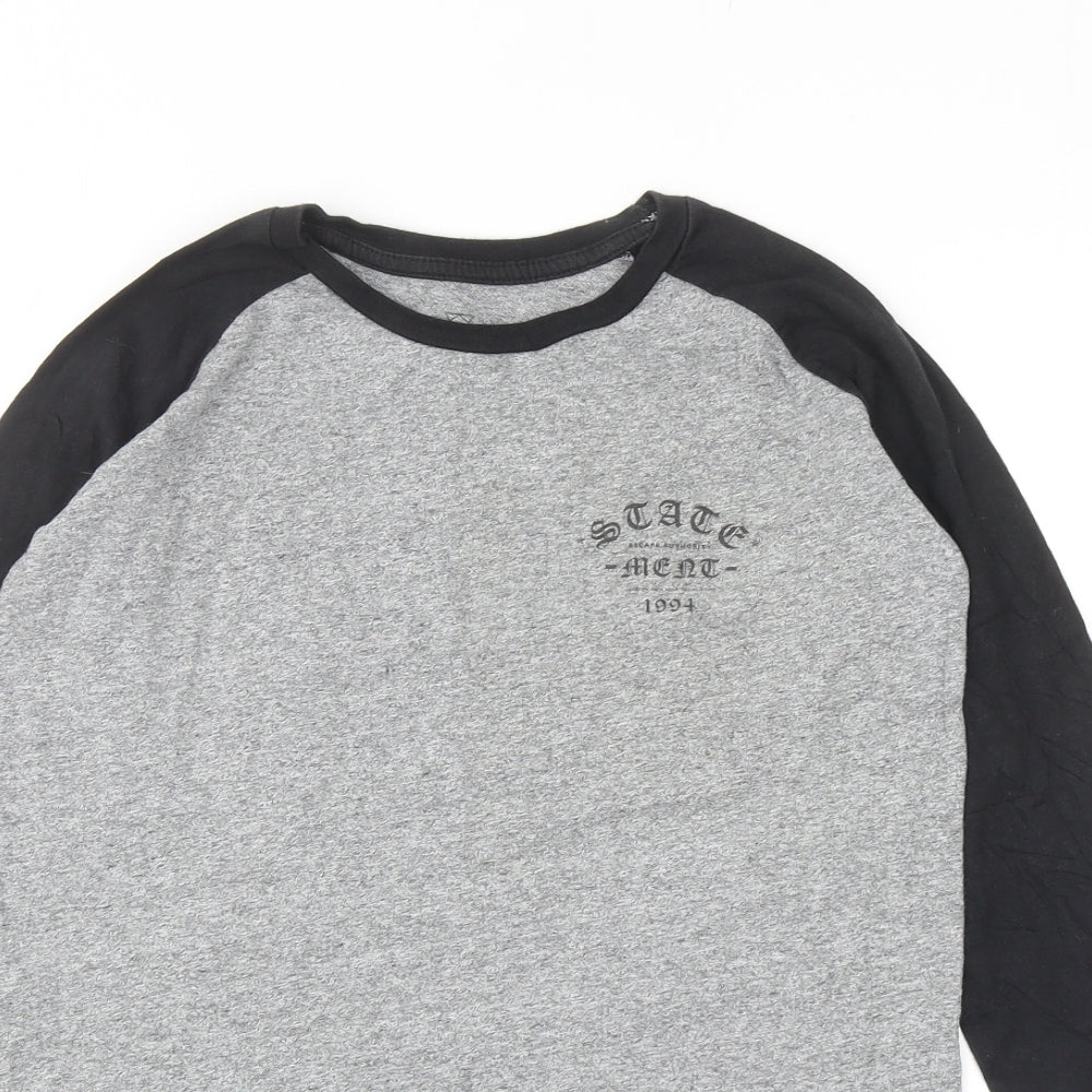 River Island Boys Grey Colourblock Polyester Ringer Casual Size 11-12 Years Round Neck Pullover - Statement